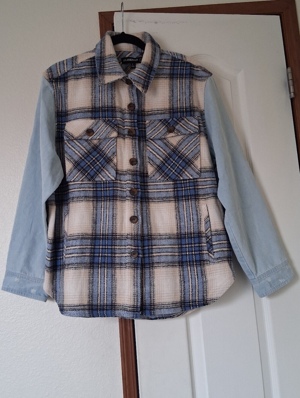 Blanknyc Plaid Jacket Women Long Denim Sleeve Button Up Fleece Outdoor SzL